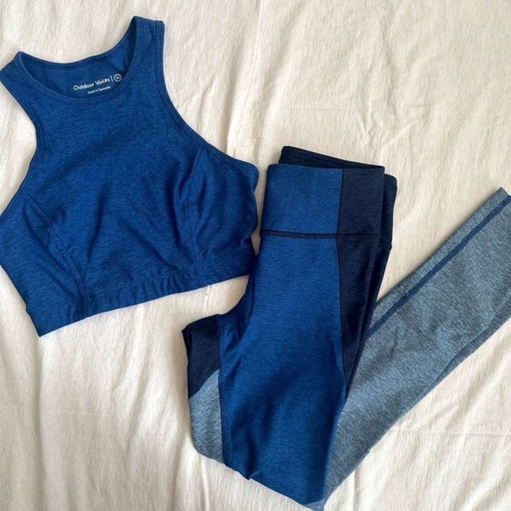 Outdoor Voices 7/8 Tri-Tone Warmup Legging and Crop Top Size XS